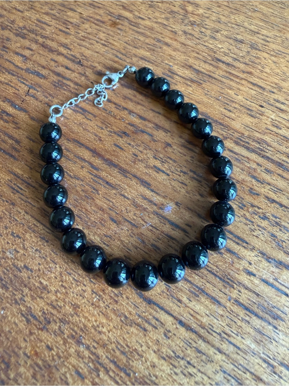 Source Unknown Black Beaded Bracelet with Silver Chain